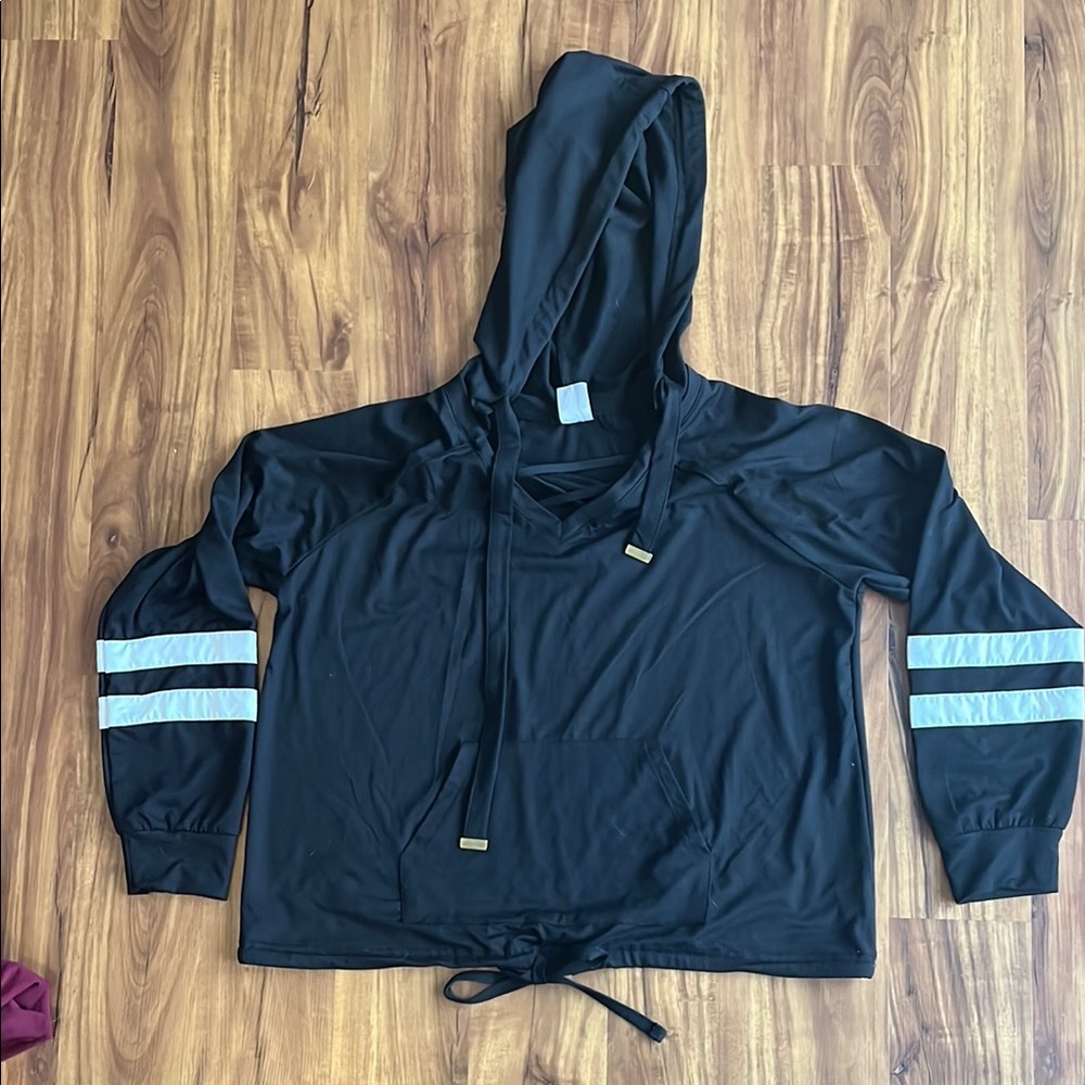 Black Hoodie with Silver Stripes